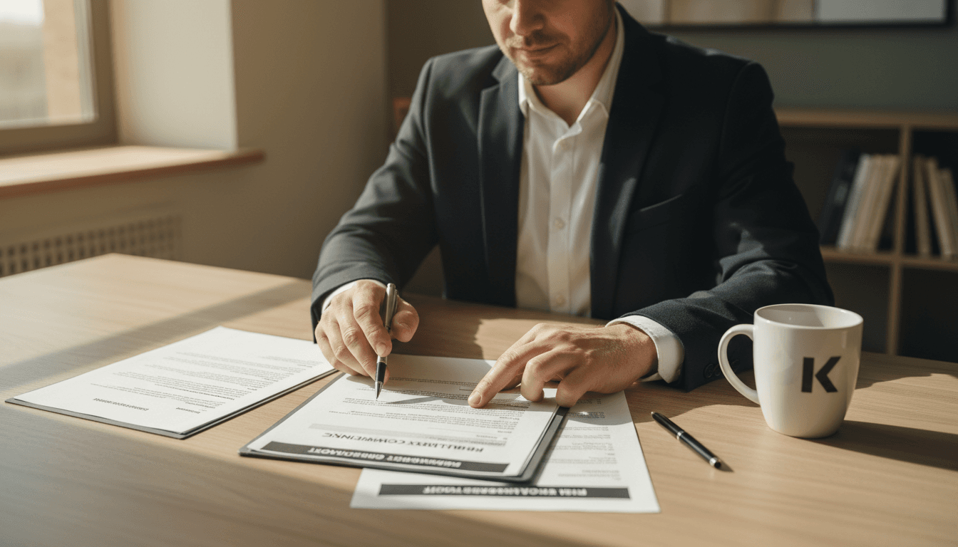 Business consultant analyzing risk management documentation