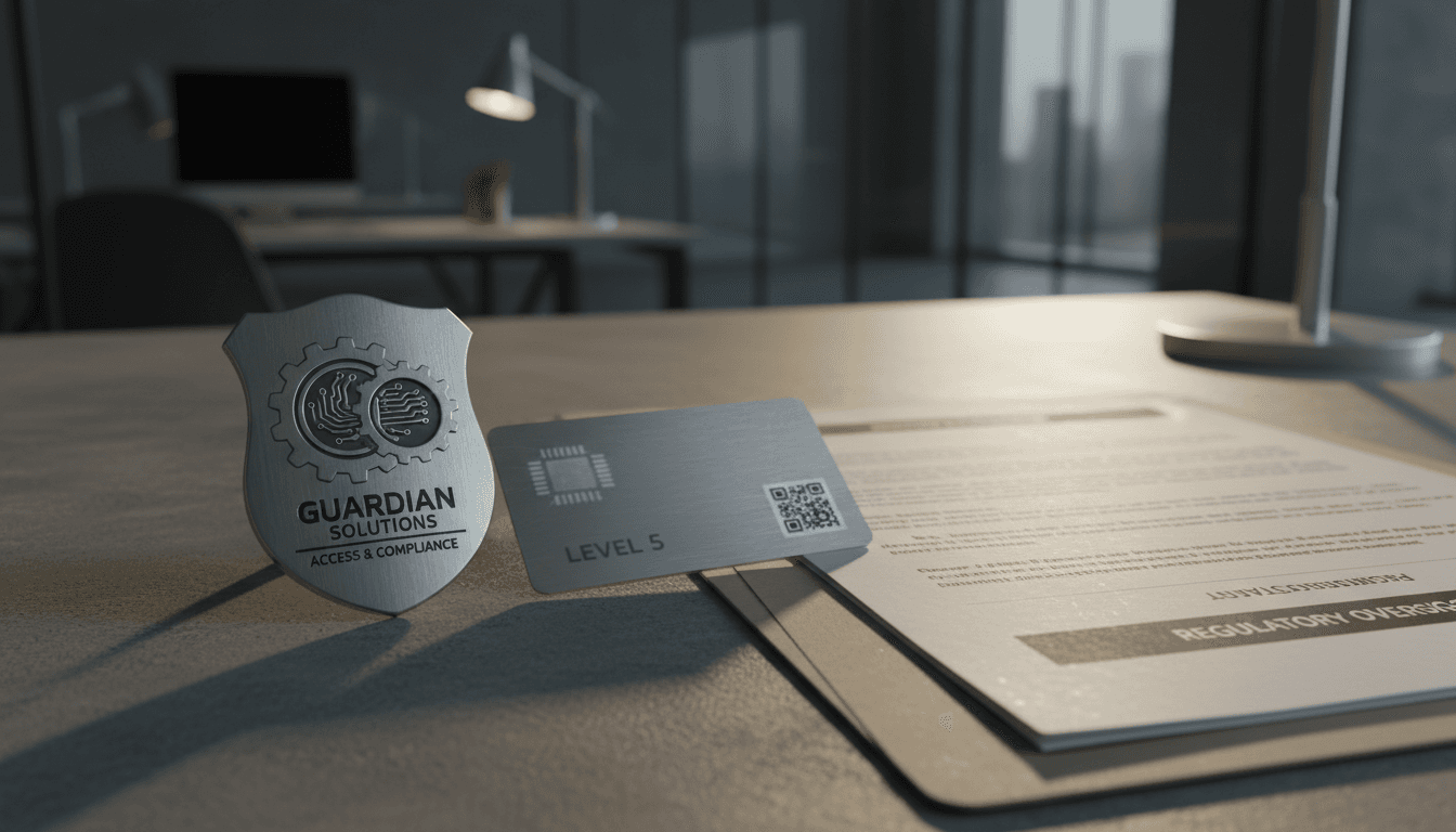 Close-up of security credentials and risk management documentation